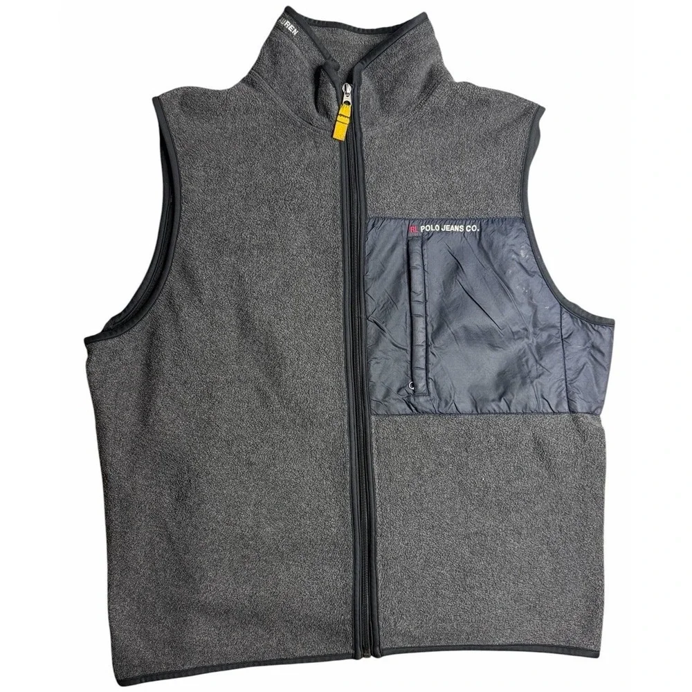 Vintage‎ Polo Jeans Co Ralph Lauren Fleece Vest Gray Full Zip Men's Large 90s